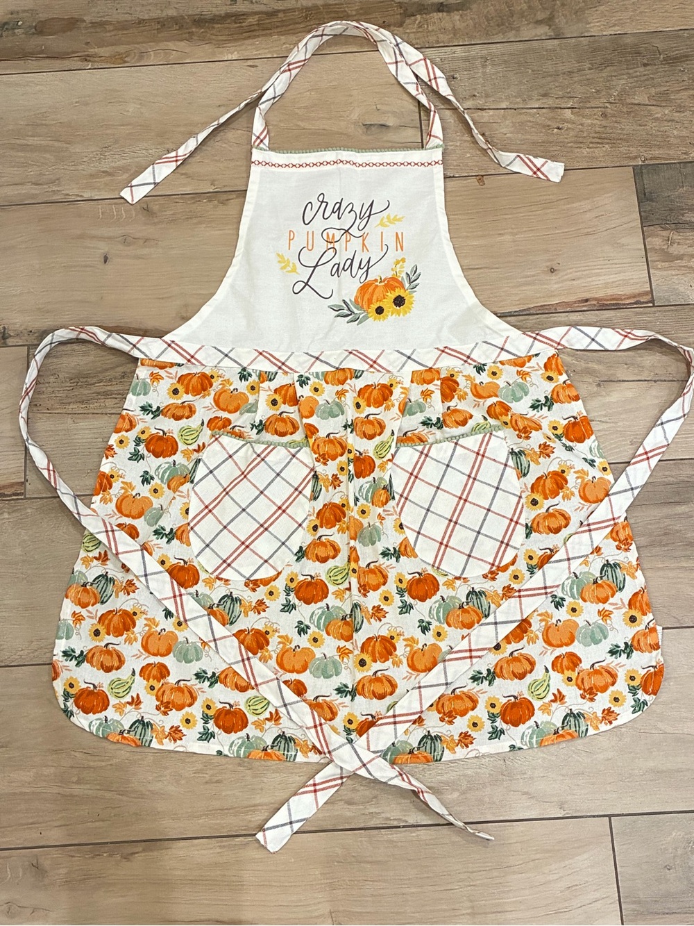 Crazy Pumpkin Lady Fall Apron - White & Orange